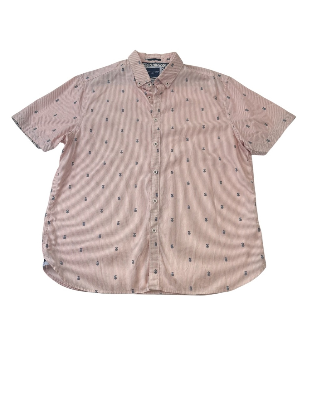 Denim & Flower Pineapple Print Short-Sleeve Button-Down Shirt Pink White Size XL